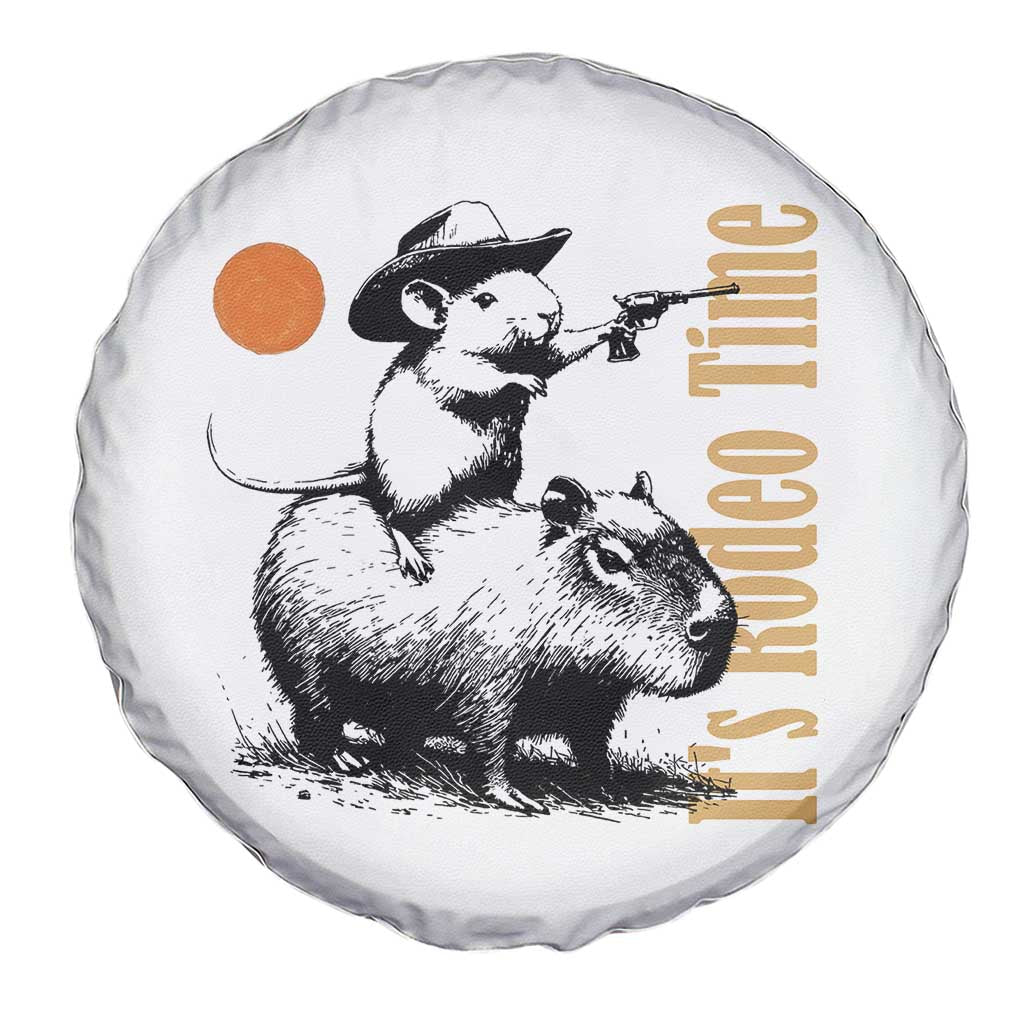 It Is Rodeo Time Spare Tire Cover Funny Wild West Mouse Riding Capybara TS12 Print Your Wear