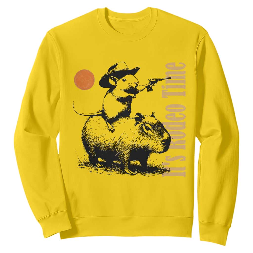It Is Rodeo Time Sweatshirt Funny Wild West Mouse Riding Capybara TS12 Daisy Print Your Wear