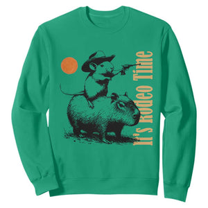 It Is Rodeo Time Sweatshirt Funny Wild West Mouse Riding Capybara TS12 Irish Green Print Your Wear