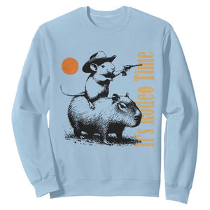 It Is Rodeo Time Sweatshirt Funny Wild West Mouse Riding Capybara TS12 Light Blue Print Your Wear