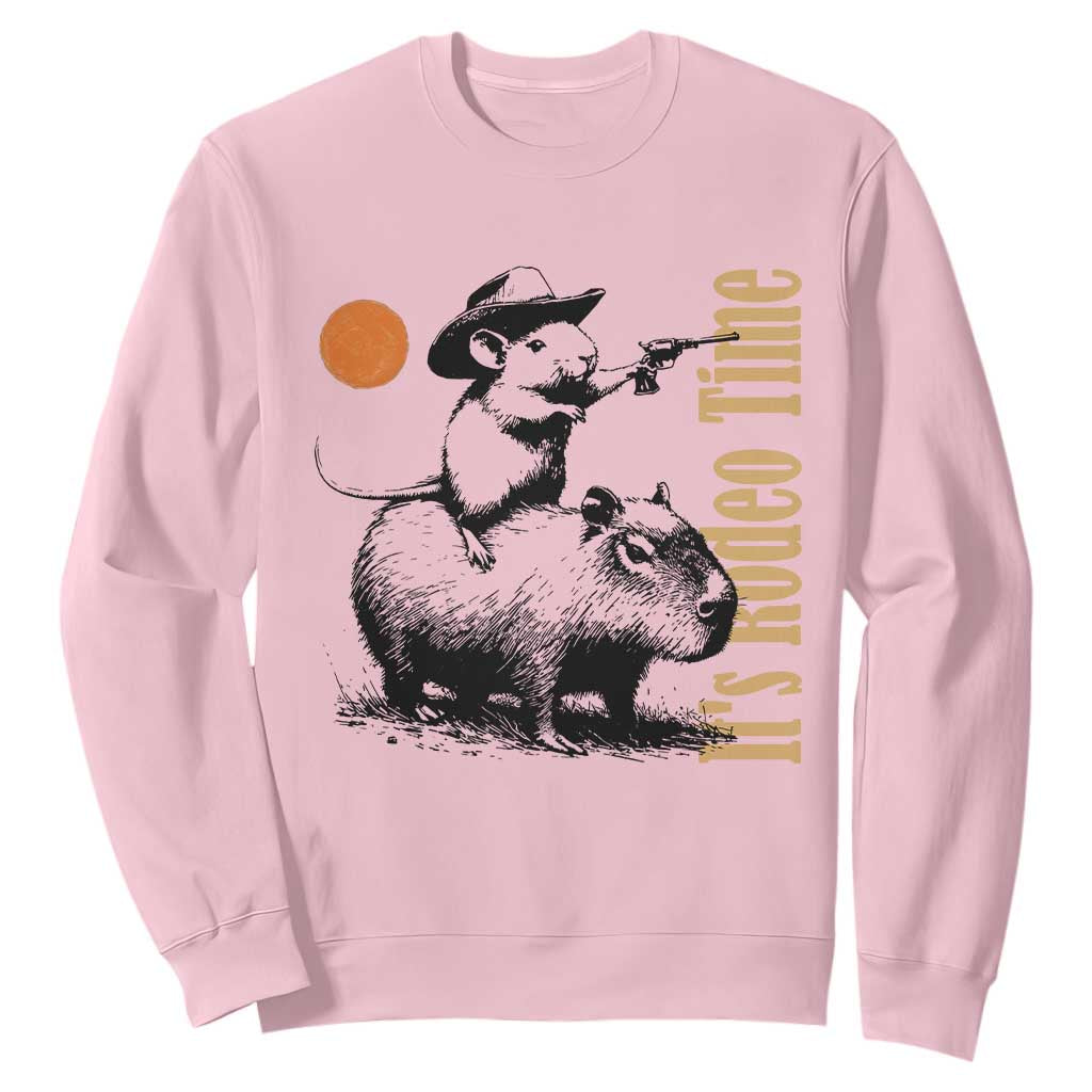 It Is Rodeo Time Sweatshirt Funny Wild West Mouse Riding Capybara TS12 Light Pink Print Your Wear