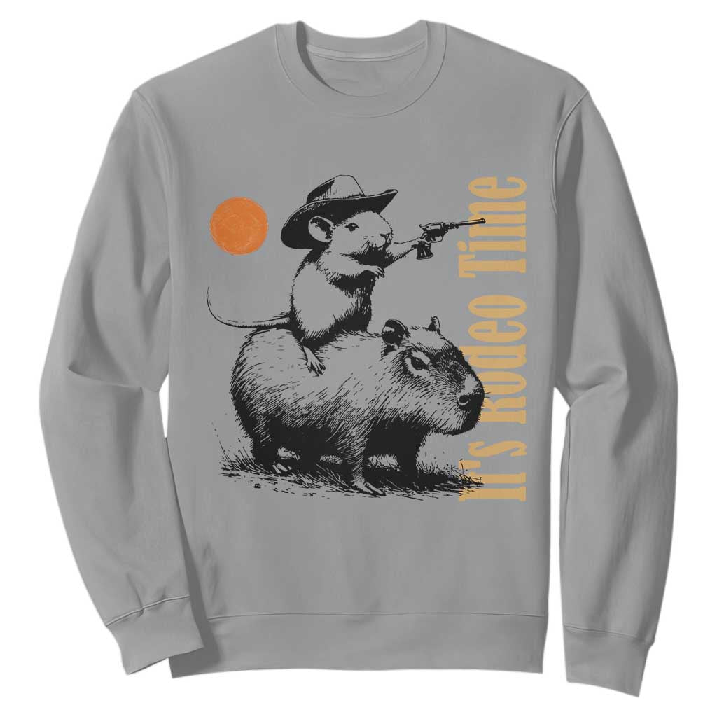 It Is Rodeo Time Sweatshirt Funny Wild West Mouse Riding Capybara TS12 Sport Gray Print Your Wear