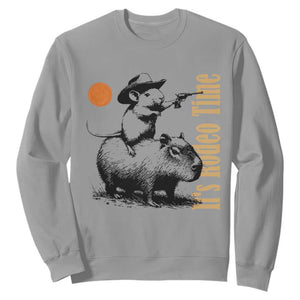 It Is Rodeo Time Sweatshirt Funny Wild West Mouse Riding Capybara TS12 Sport Gray Print Your Wear