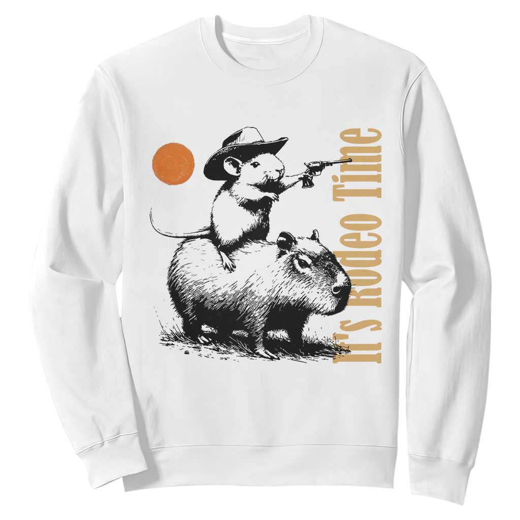 It Is Rodeo Time Sweatshirt Funny Wild West Mouse Riding Capybara TS12 White Print Your Wear