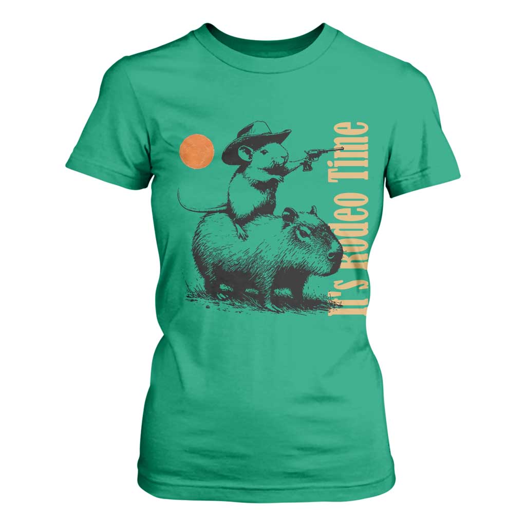 It Is Rodeo Time T Shirt For Women Funny Wild West Mouse Riding Capybara TS12 Irish Green Print Your Wear
