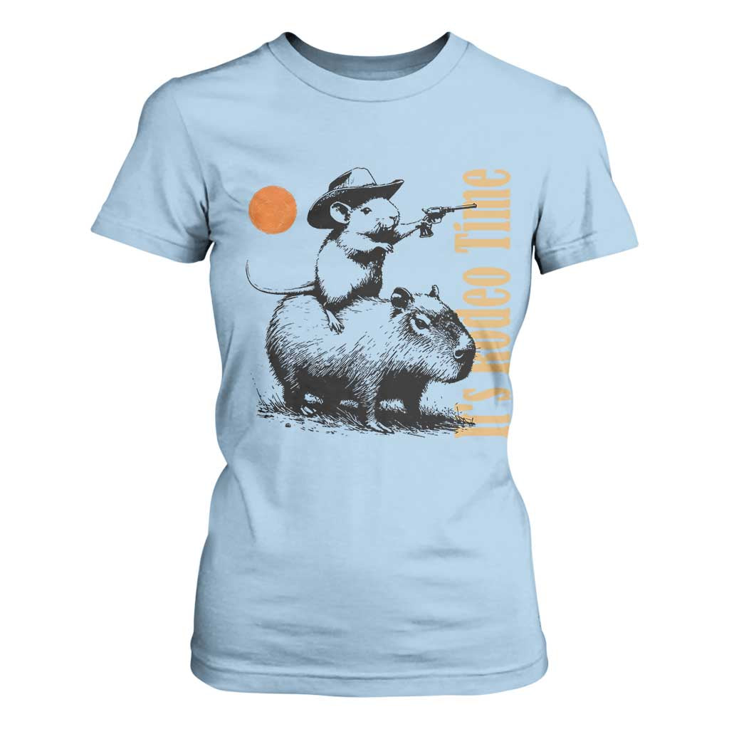 It Is Rodeo Time T Shirt For Women Funny Wild West Mouse Riding Capybara TS12 Light Blue Print Your Wear