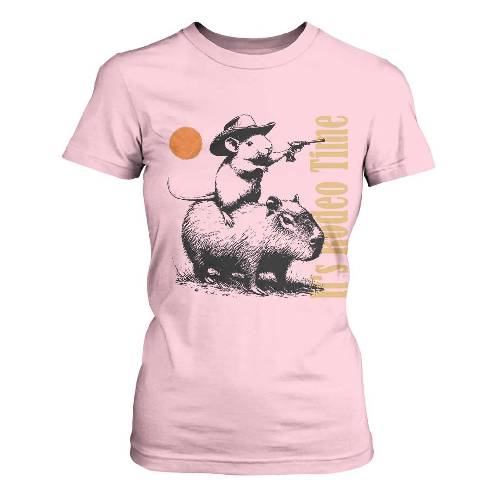 It Is Rodeo Time T Shirt For Women Funny Wild West Mouse Riding Capybara TS12 Light Pink Print Your Wear