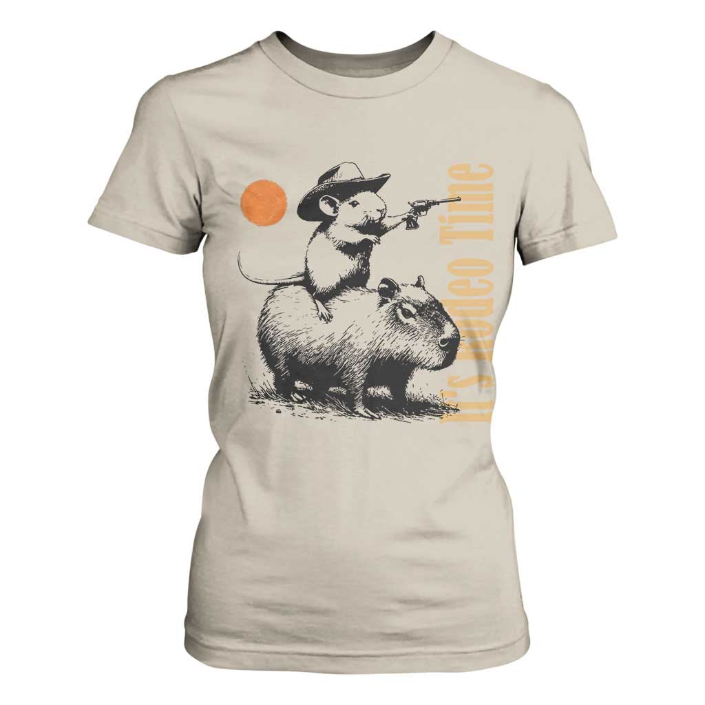 It Is Rodeo Time T Shirt For Women Funny Wild West Mouse Riding Capybara TS12 Sand Print Your Wear
