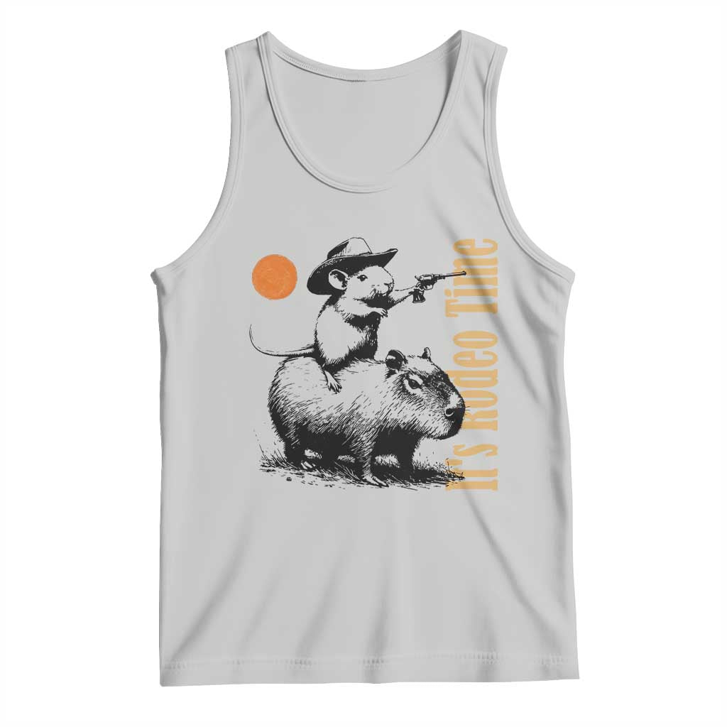 It Is Rodeo Time Tank Top Funny Wild West Mouse Riding Capybara TS12 Ash Print Your Wear