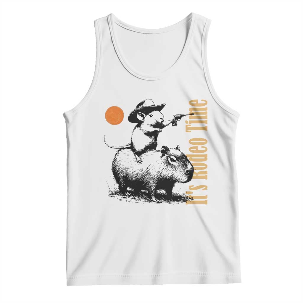 It Is Rodeo Time Tank Top Funny Wild West Mouse Riding Capybara TS12 White Print Your Wear