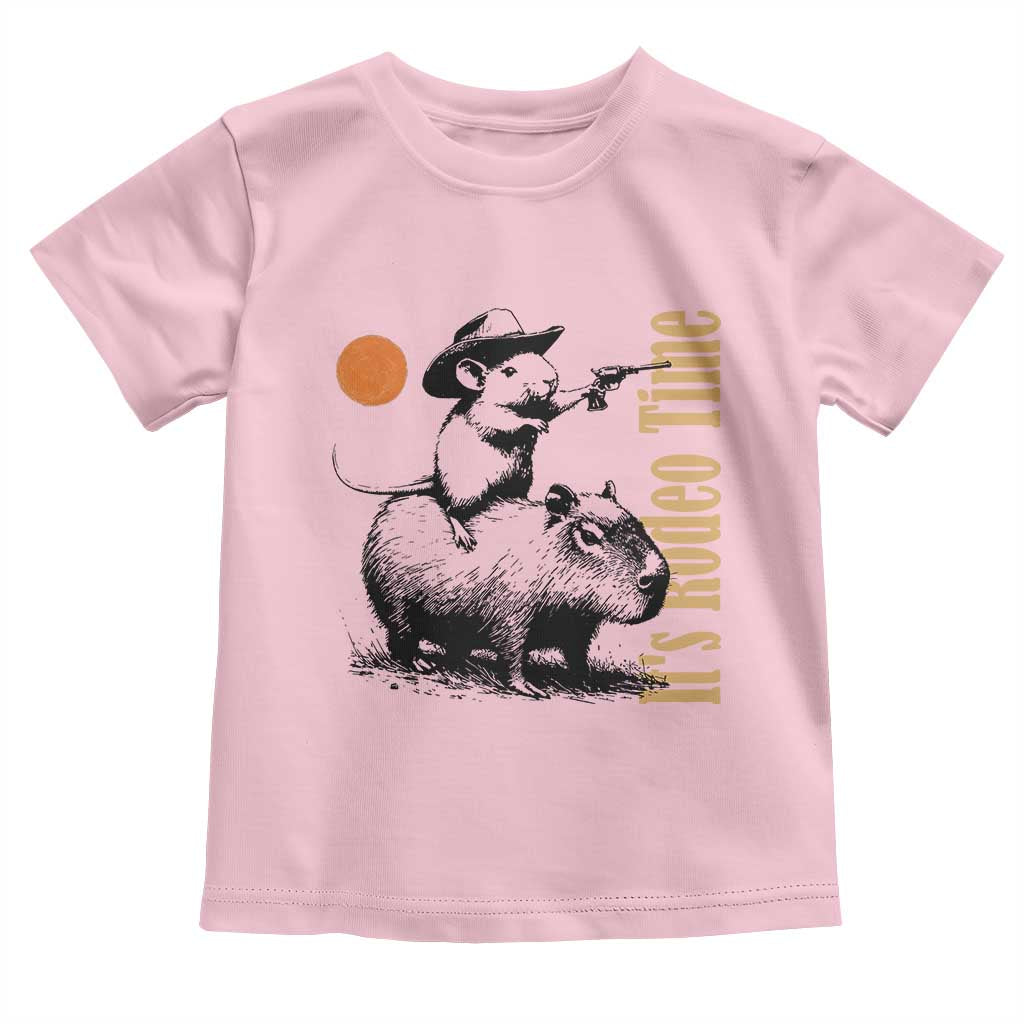 It Is Rodeo Time Toddler T Shirt Funny Wild West Mouse Riding Capybara TS12 Light Pink Print Your Wear
