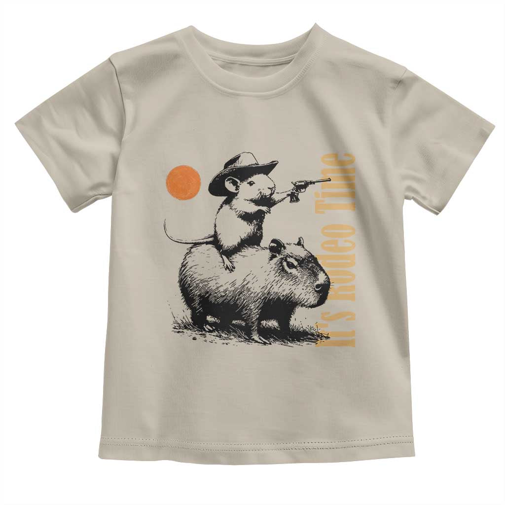 It Is Rodeo Time Toddler T Shirt Funny Wild West Mouse Riding Capybara TS12 Sand Print Your Wear