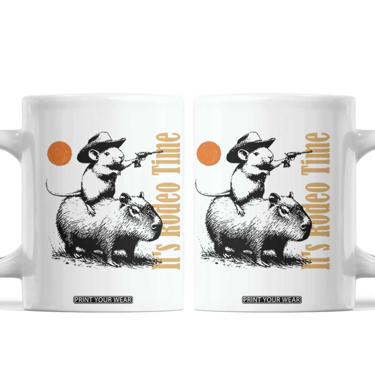 It Is Rodeo Time Coffee Mug Funny Wild West Mouse Riding Capybara TS12 White Print Your Wear