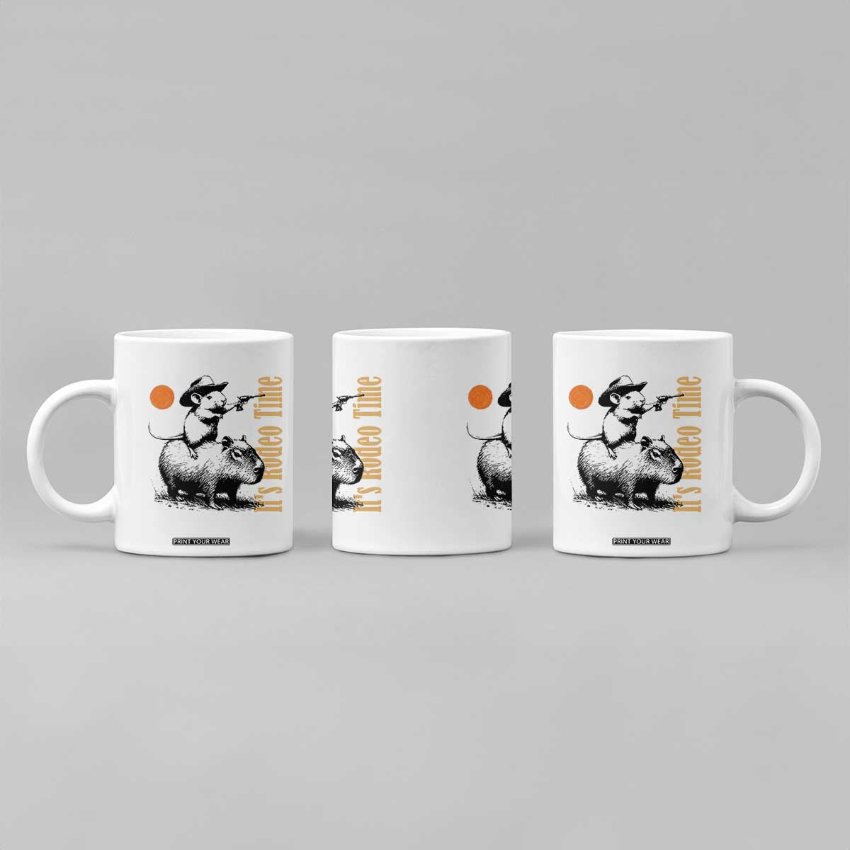 It Is Rodeo Time Coffee Mug Funny Wild West Mouse Riding Capybara TS12 Print Your Wear