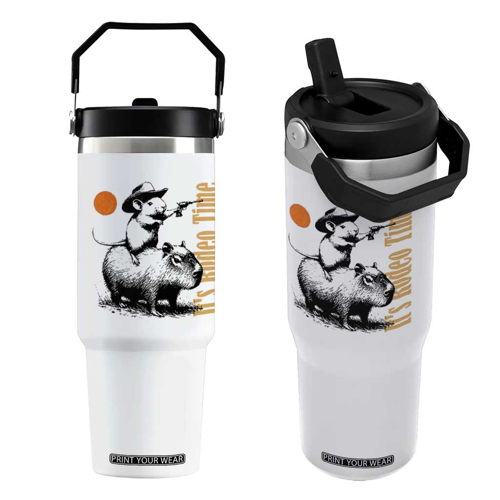 It Is Rodeo Time Flip Straw Tumbler Funny Wild West Mouse Riding Capybara TS12 One Size: 30 oz White Print Your Wear