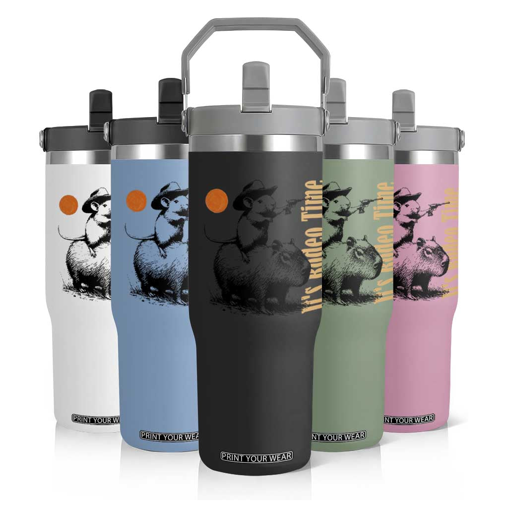 It Is Rodeo Time Flip Straw Tumbler Funny Wild West Mouse Riding Capybara TS12 Print Your Wear