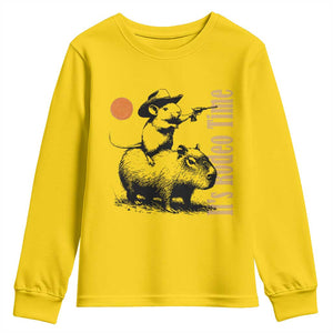 It Is Rodeo Time Youth Sweatshirt Funny Wild West Mouse Riding Capybara TS12 Daisy Print Your Wear