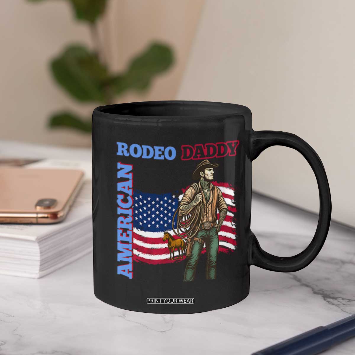 Patriotic Cowboy Coffee Mug American Rodeo Daddy USA Rodeo Art TS12 Print Your Wear