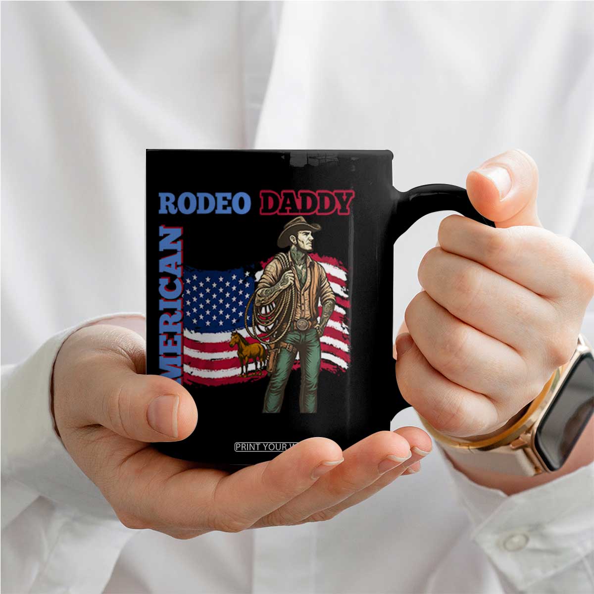 Patriotic Cowboy Coffee Mug American Rodeo Daddy USA Rodeo Art TS12 Print Your Wear