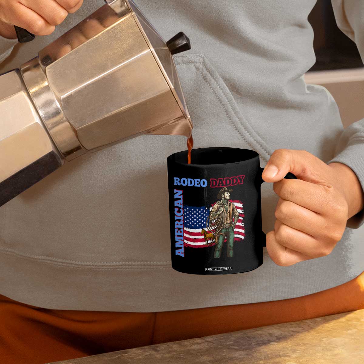 Patriotic Cowboy Coffee Mug American Rodeo Daddy USA Rodeo Art TS12 Print Your Wear