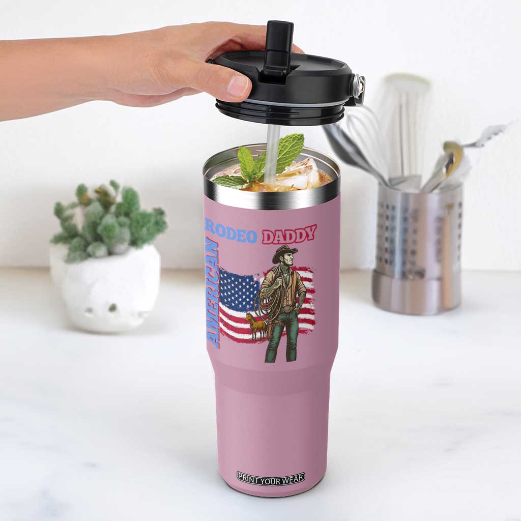 Patriotic Cowboy Flip Straw Tumbler American Rodeo Daddy USA Rodeo Art TS12 One Size: 30 oz Light Pink Print Your Wear