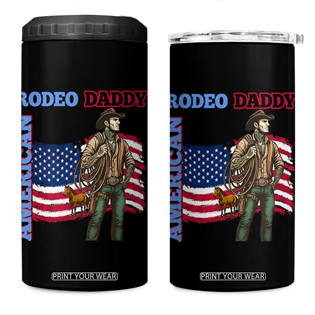 Patriotic Cowboy 4 in 1 Can Cooler Tumbler American Rodeo Daddy USA Rodeo Art TS12 One Size: 16 oz Black Print Your Wear
