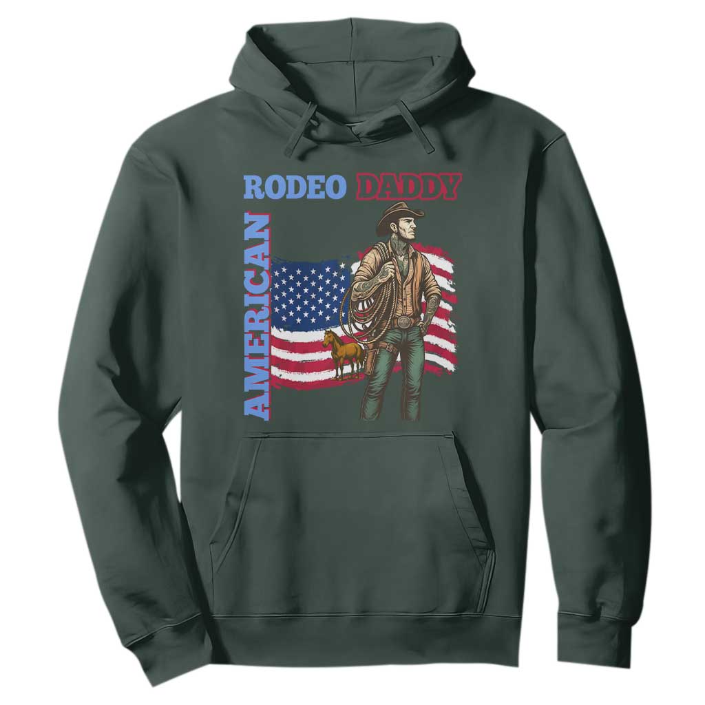 Patriotic Cowboy Hoodie American Rodeo Daddy USA Rodeo Art TS12 Dark Forest Green Print Your Wear