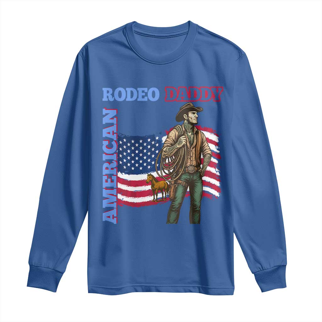 Patriotic Cowboy Long Sleeve Shirt American Rodeo Daddy USA Rodeo Art TS12 Royal Blue Print Your Wear