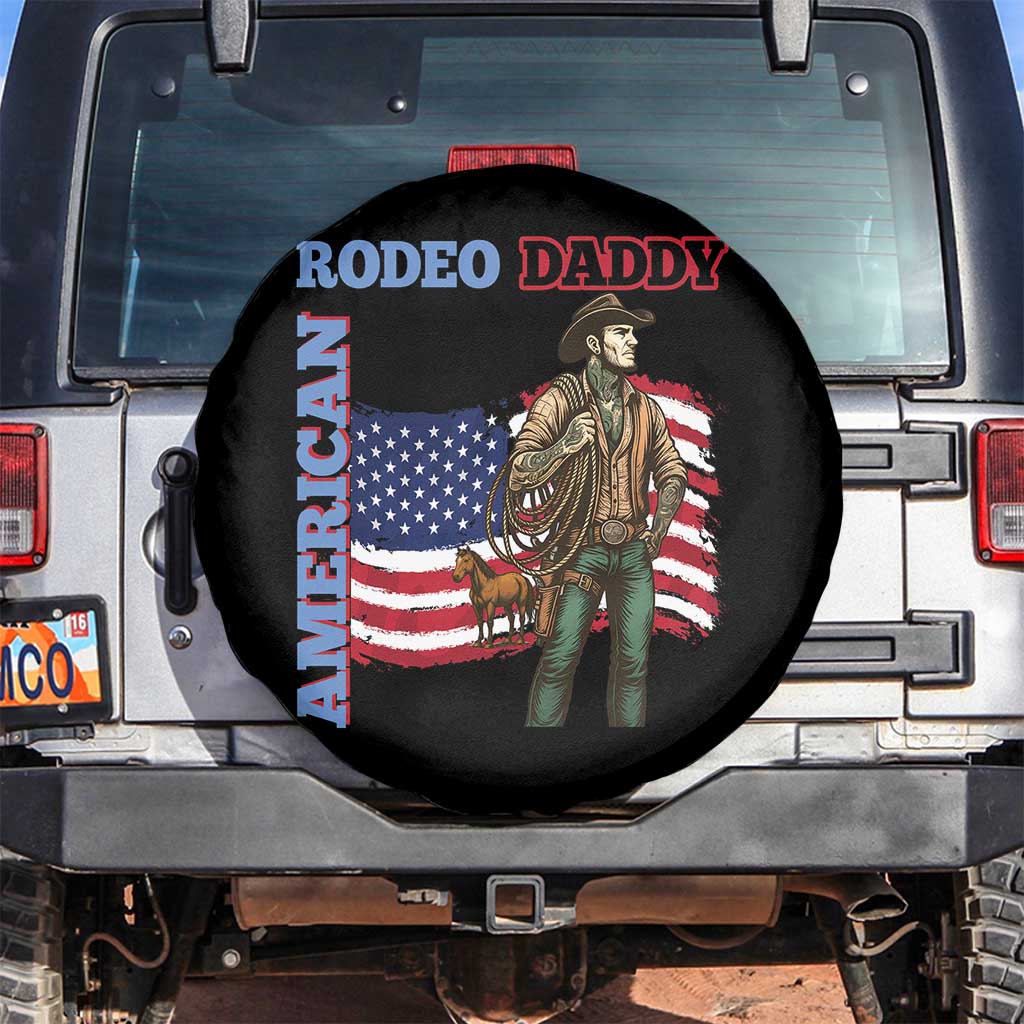 Patriotic Cowboy Spare Tire Cover American Rodeo Daddy USA Rodeo Art TS12 No hole Black Print Your Wear