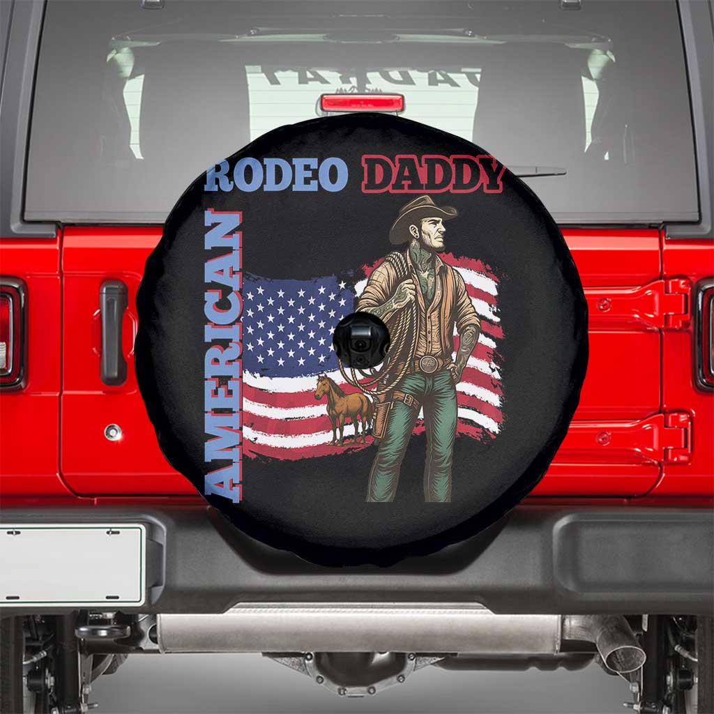 Patriotic Cowboy Spare Tire Cover American Rodeo Daddy USA Rodeo Art TS12 Black Print Your Wear