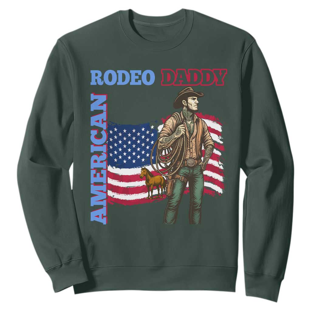 Patriotic Cowboy Sweatshirt American Rodeo Daddy USA Rodeo Art TS12 Dark Forest Green Print Your Wear