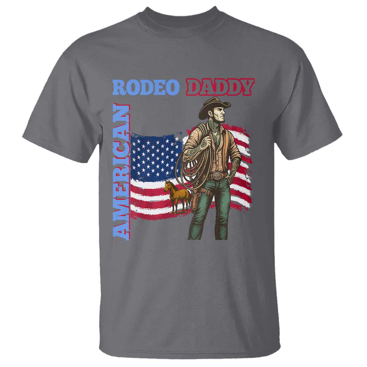 Patriotic Cowboy T Shirt American Rodeo Daddy USA Rodeo Art TS12 Charcoal Print Your Wear