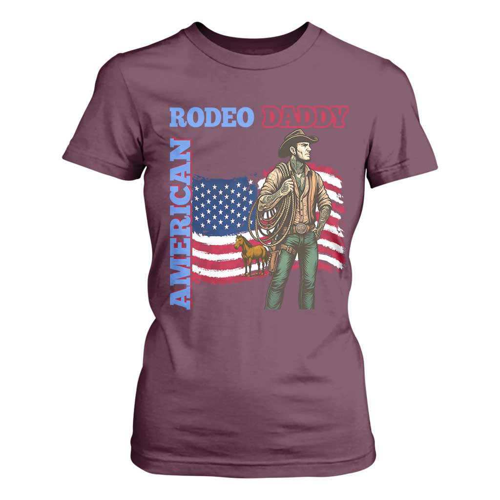Patriotic Cowboy T Shirt For Women American Rodeo Daddy USA Rodeo Art TS12 Maroon Print Your Wear