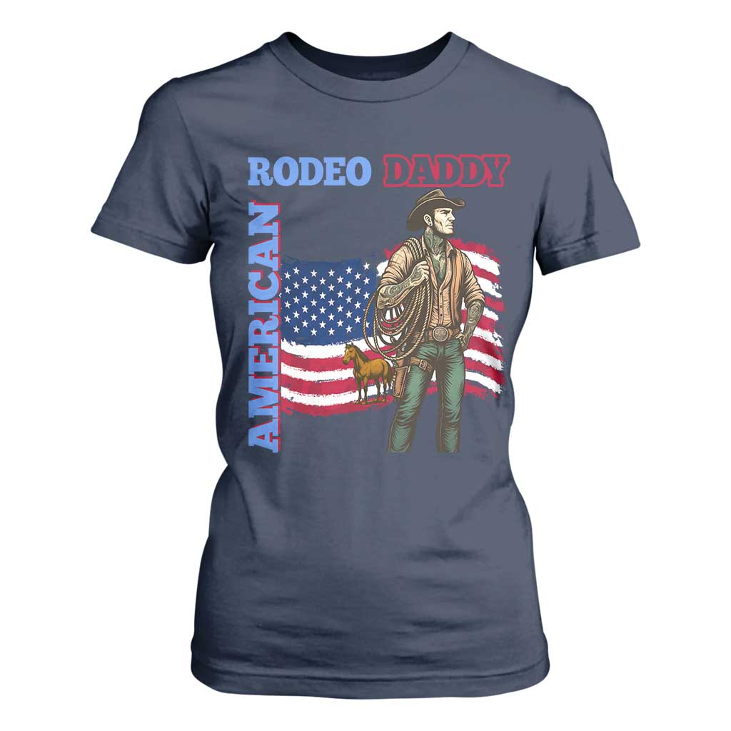 Patriotic Cowboy T Shirt For Women American Rodeo Daddy USA Rodeo Art TS12 Navy Print Your Wear