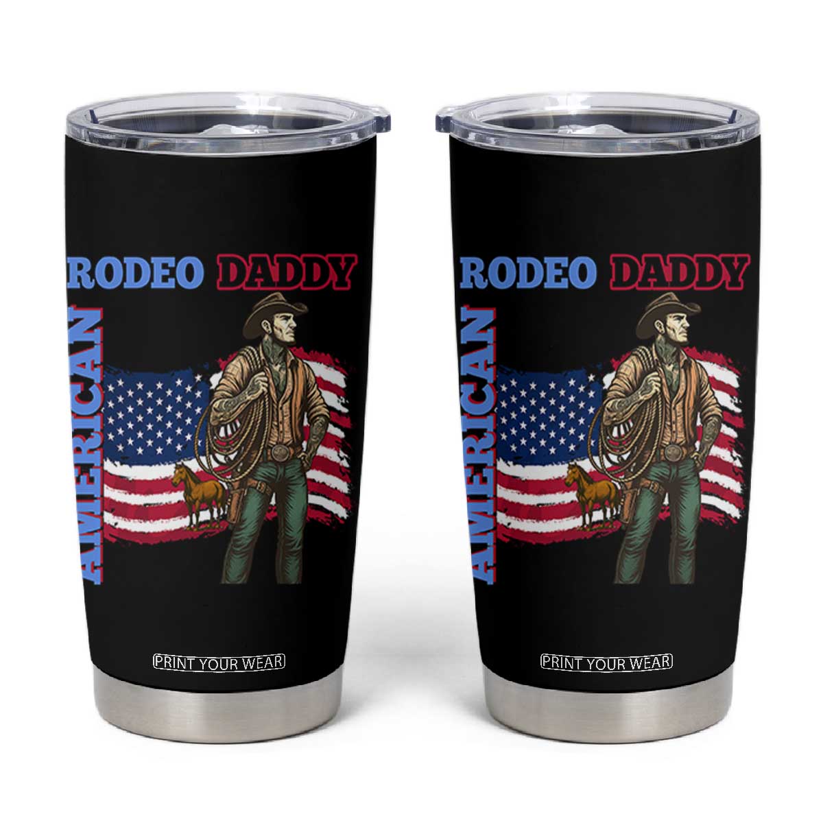 Patriotic Cowboy Tumbler Cup American Rodeo Daddy USA Rodeo Art TS12 Black Print Your Wear