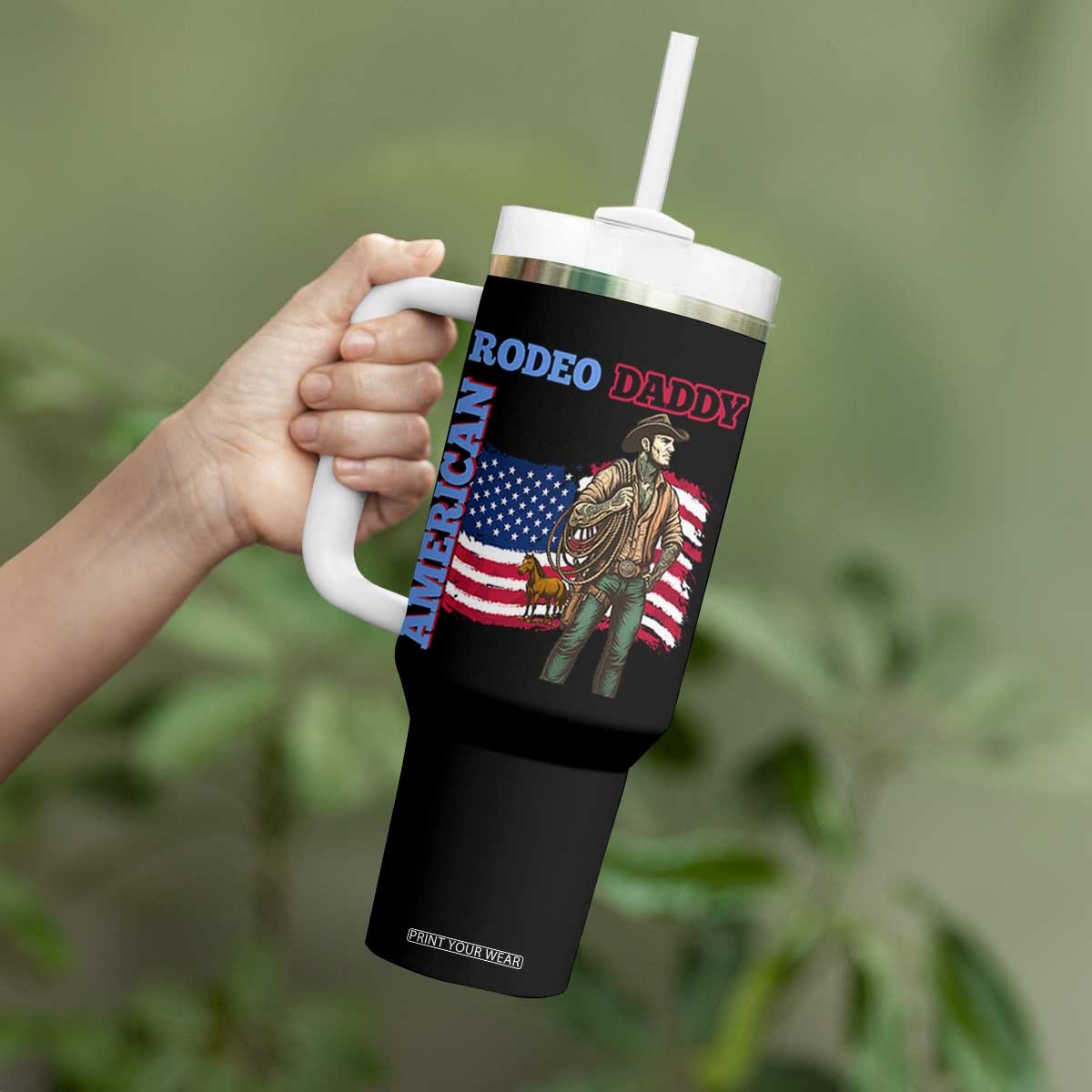 Patriotic Cowboy Tumbler With Handle American Rodeo Daddy USA Rodeo Art TS12 Print Your Wear
