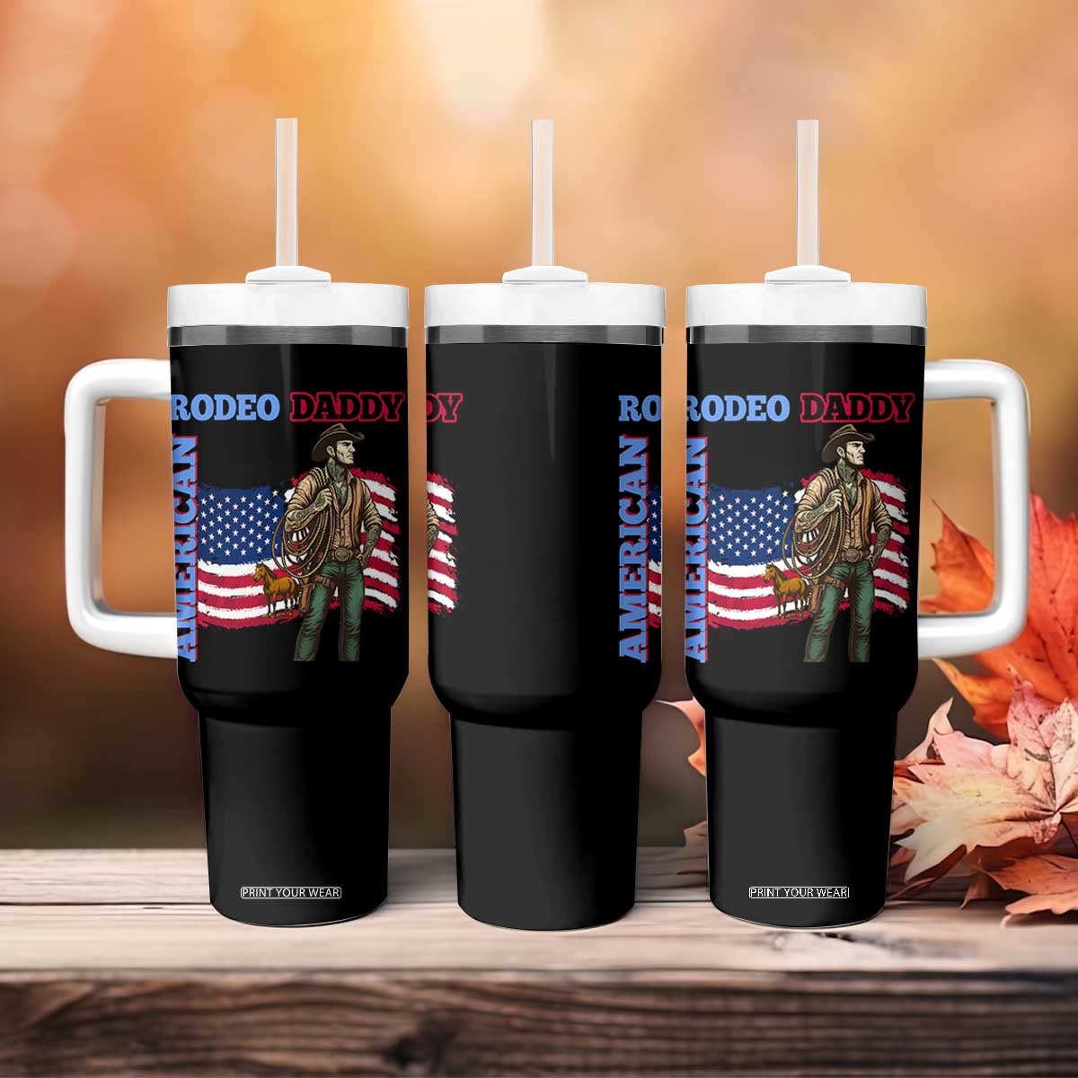 Patriotic Cowboy Tumbler With Handle American Rodeo Daddy USA Rodeo Art TS12 Print Your Wear