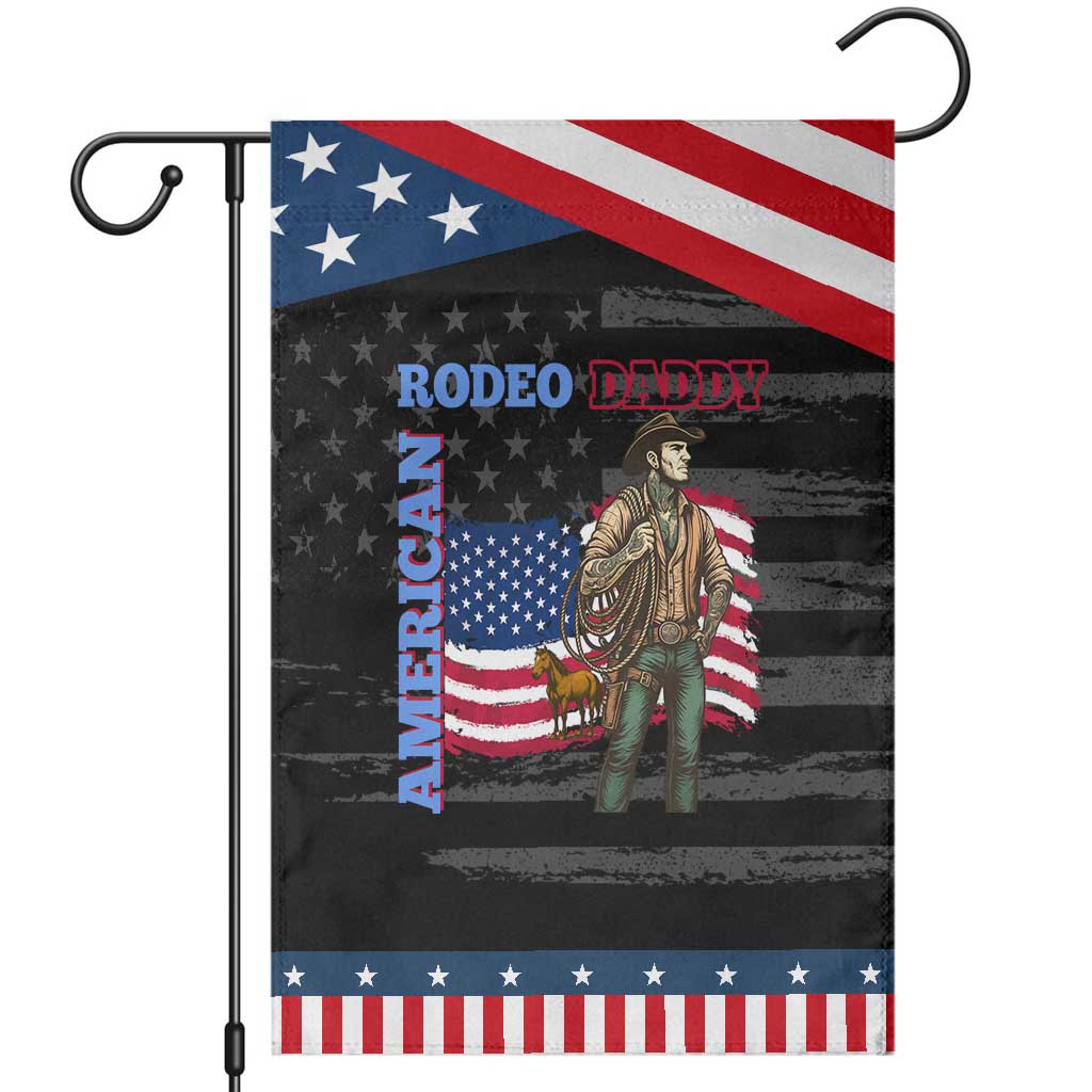 Patriotic Cowboy Garden Flag American Rodeo Daddy USA Rodeo Art TS12 Distressed Black Blue Print Your Wear