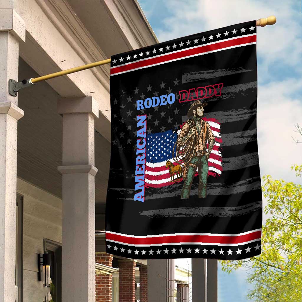 Patriotic Cowboy Garden Flag American Rodeo Daddy USA Rodeo Art TS12 Distressed Black Red Print Your Wear
