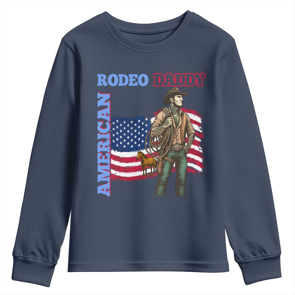 Patriotic Cowboy Youth Sweatshirt American Rodeo Daddy USA Rodeo Art TS12 Navy Print Your Wear