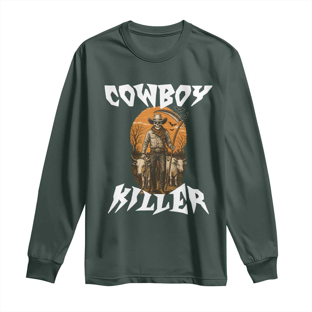 Cowboy Killer Halloween Skeleton Long Sleeve Shirt Gothic Western Art TS12 Dark Forest Green Print Your Wear