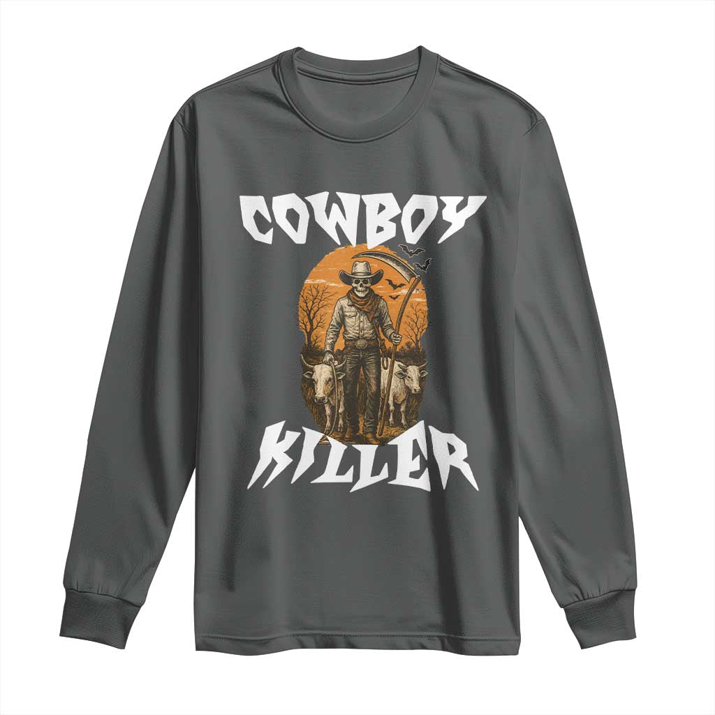 Cowboy Killer Halloween Skeleton Long Sleeve Shirt Gothic Western Art TS12 Dark Heather Print Your Wear