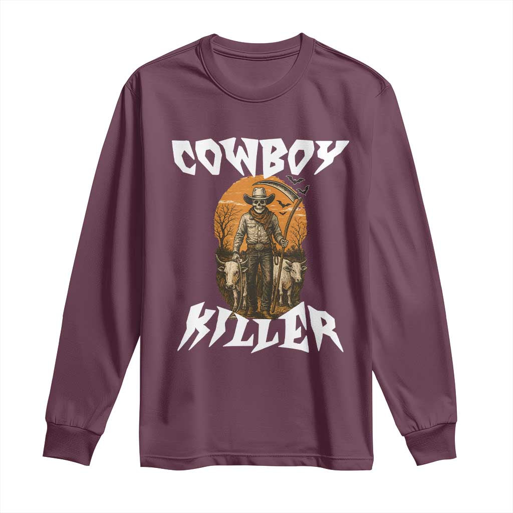 Cowboy Killer Halloween Skeleton Long Sleeve Shirt Gothic Western Art TS12 Maroon Print Your Wear