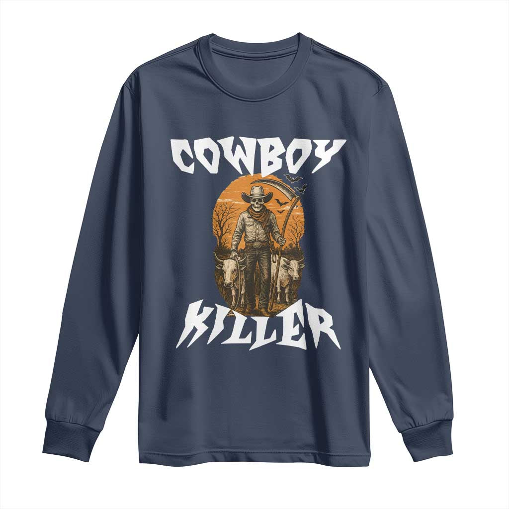 Cowboy Killer Halloween Skeleton Long Sleeve Shirt Gothic Western Art TS12 Navy Print Your Wear