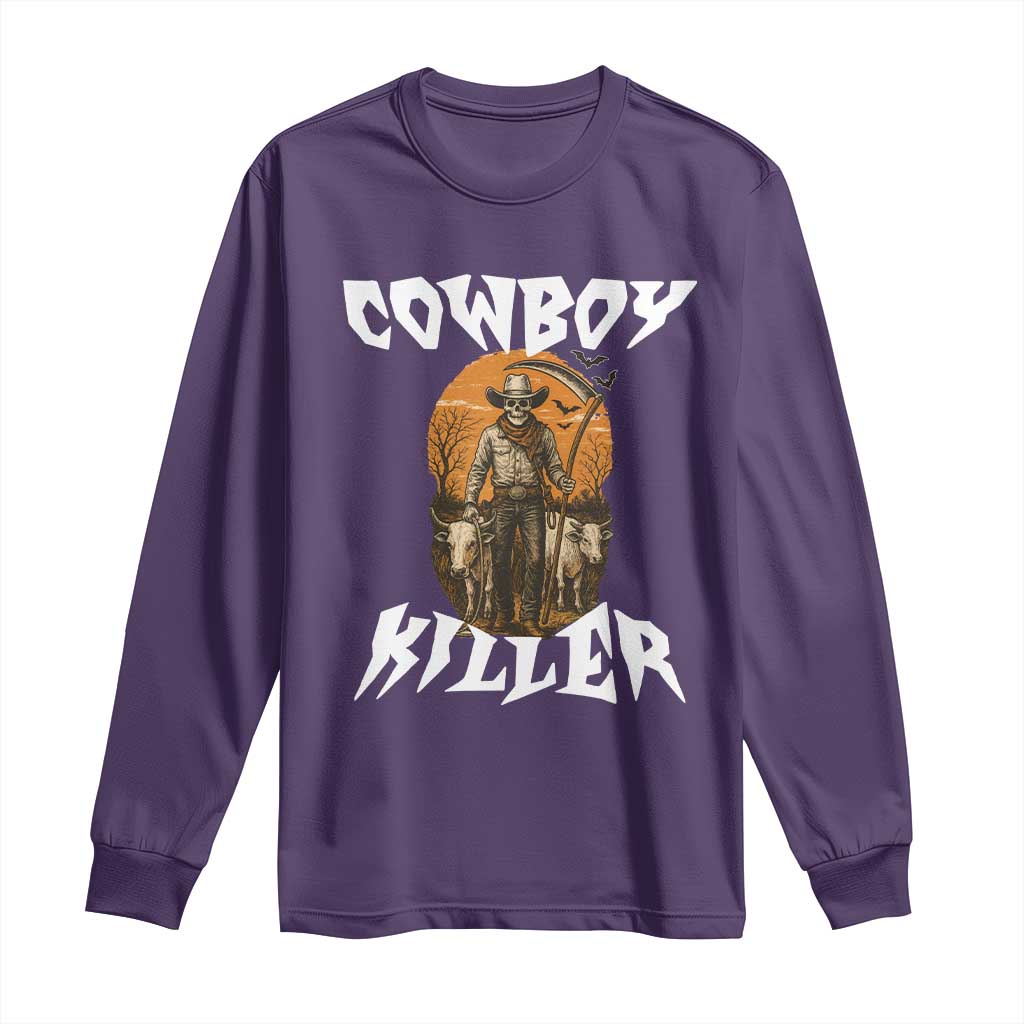 Cowboy Killer Halloween Skeleton Long Sleeve Shirt Gothic Western Art TS12 Purple Print Your Wear