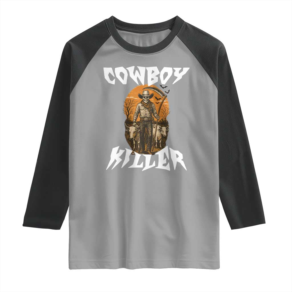 Cowboy Killer Halloween Skeleton Raglan Shirt Gothic Western Art TS12 Sport Gray Black Print Your Wear