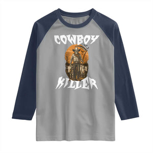 Cowboy Killer Halloween Skeleton Raglan Shirt Gothic Western Art TS12 Sport Gray Navy Print Your Wear