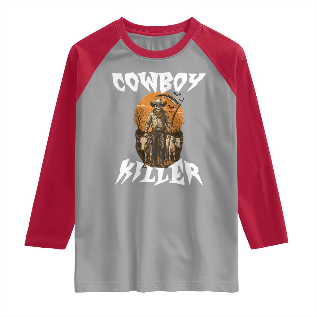 Cowboy Killer Halloween Skeleton Raglan Shirt Gothic Western Art TS12 Sport Gray Red Print Your Wear