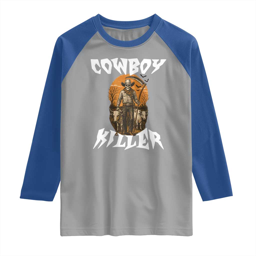 Cowboy Killer Halloween Skeleton Raglan Shirt Gothic Western Art TS12 Sport Gray Royal Print Your Wear