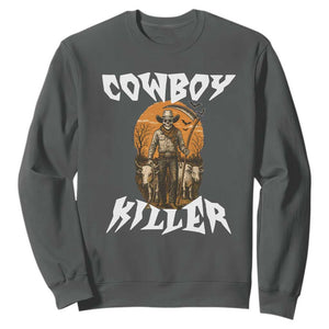 Cowboy Killer Halloween Skeleton Sweatshirt Gothic Western Art TS12 Dark Heather Print Your Wear